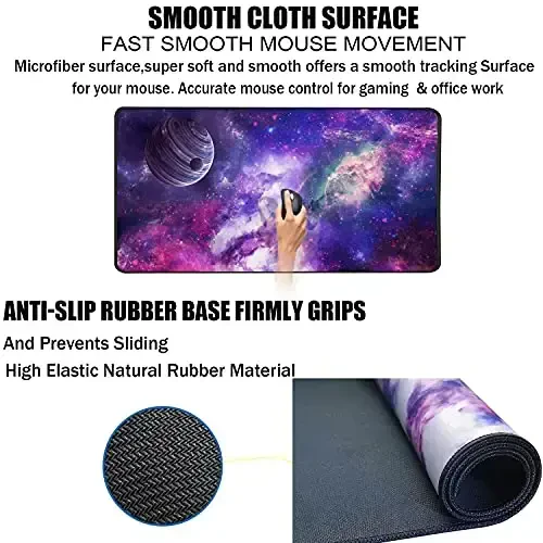 TEDNETGO Large Extended Gaming Mouse Pad, Long Mouse Pads, Extra Large Big Mouse Pad with Stitched Edge, XXL Non-Slip Computer Computer Keyboard Mat for Gamer/Desktop/Office/Home, Galaxy - 3