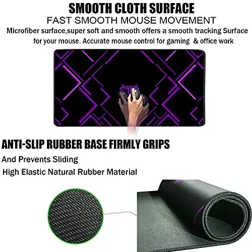TEDNETGO Large Extended Gaming Mouse Pad, Long Mouse Pads, Extra Large Big Mouse Pad with Stitched Edge, XXL Non-Slip Computer Computer Keyboard Mat for Gamer/Desktop/Office/Home, Purple - 3