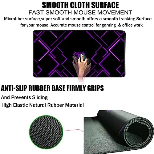 TEDNETGO Large Extended Gaming Mouse Pad, Long Mouse Pads, Extra Large Big Mouse Pad with Stitched Edge, XXL Non-Slip Computer Computer Keyboard Mat for Gamer/Desktop/Office/Home, Purple - 3