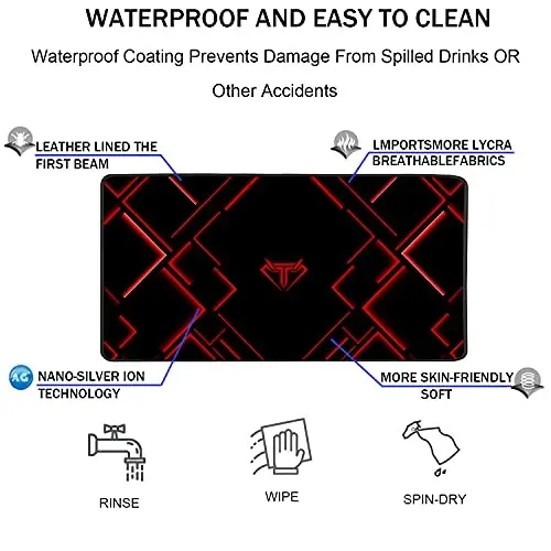 TEDNETGO Large Mouse Pad, Gaming Long Mouse Pad, Waterproof Extra Large Big Mousepad with Stitched Edge, XXL Non-Slip Computer Computer Keyboard Pad Mat for Gamer/Desktop/Office/Home, RED - 4