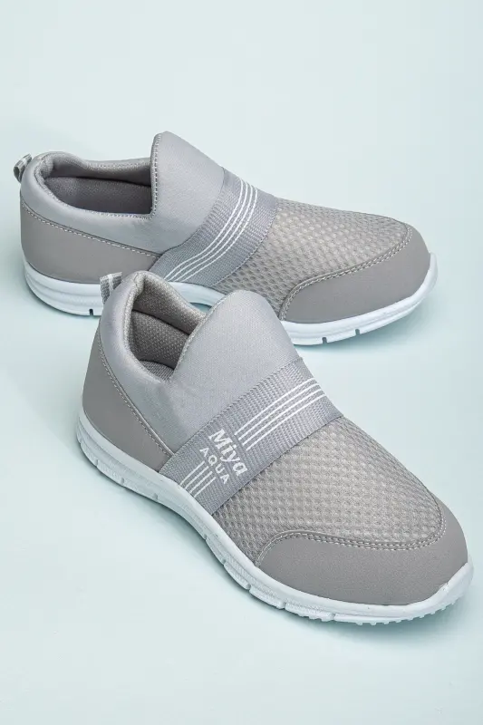 Tedy Unisex Çocuk Bağcıksız Rahat Esnek Günlük Sneaker Spor Ayakkabı - GRİ - SLIPCAT