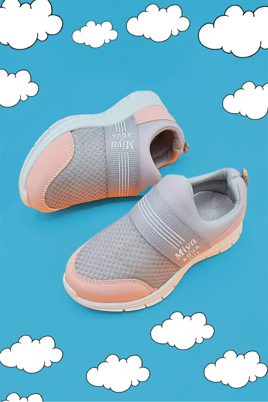 Tedy Garantili Unisex Çocuk Bağcıksız Rahat Esnek Günlük Sneaker Spor Ayakkabı - Pembe-Gri - 2