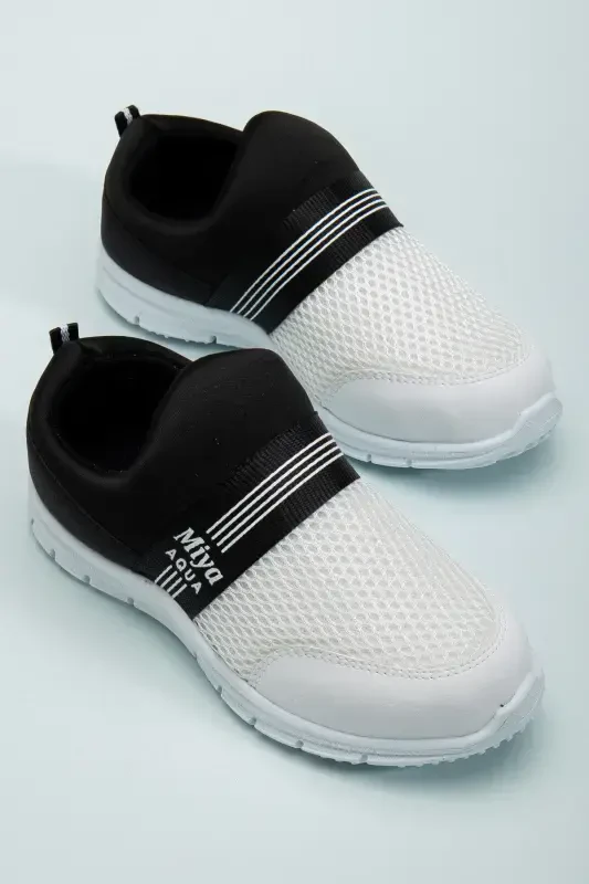 Tedy Kafolatlangan Unisex Bolalar Bog'ichsiz Qulay Elastik Kundalik Sneaker Sport Oyoq Kiyimi-Oq Qora - 1
