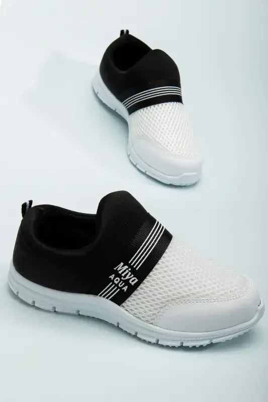 Tedy Kafolatlangan Unisex Bolalar Bog'ichsiz Qulay Elastik Kundalik Sneaker Sport Oyoq Kiyimi-Oq Qora - 3