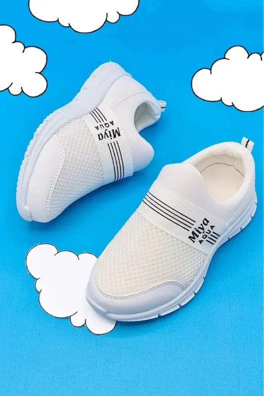 Tedy Unisex Çocuk Bağcıksız Rahat Esnek Günlük Sneaker Spor Ayakkabı - BEYAZ-BEYAZ - 3