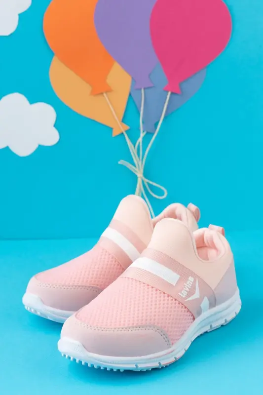 Tedy Unisex Çocuk Bağcıksız Rahat Esnek Günlük Sneaker Spor Ayakkabı - PUDRA - 1