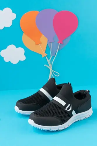 Tedy Unisex Çocuk Bağcıksız Rahat Esnek Günlük Sneaker Spor Ayakkabı - SİYAH 