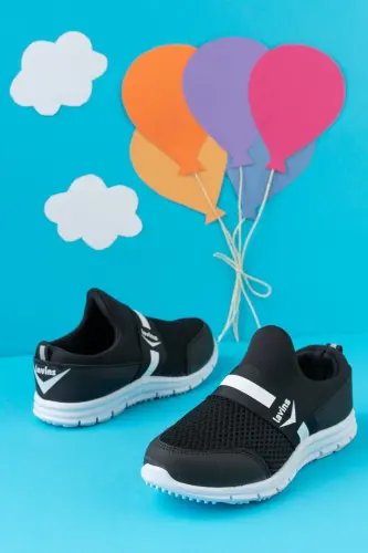 Tedy Unisex Çocuk Bağcıksız Rahat Esnek Günlük Sneaker Spor Ayakkabı - SİYAH - SLIPCAT (1)