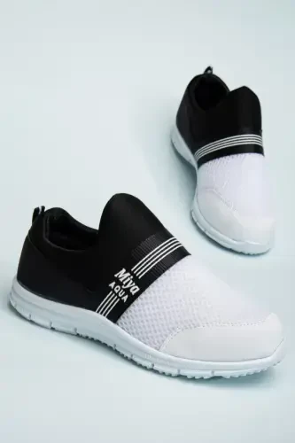 Tedy Unisex Çocuk Bağcıksız Rahat Esnek Günlük Sneaker Spor Ayakkabı Tedy-Beyaz Siyah - 2