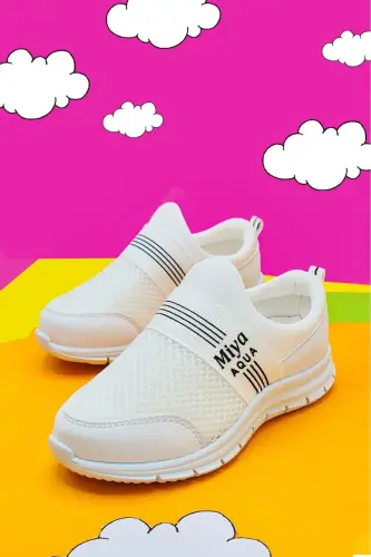 Tedy Unisex Kids Lacesless Comfortable Flexible Casual Sneaker Sports Shoes - WHITE-WHITE - SLIPCAT (1)