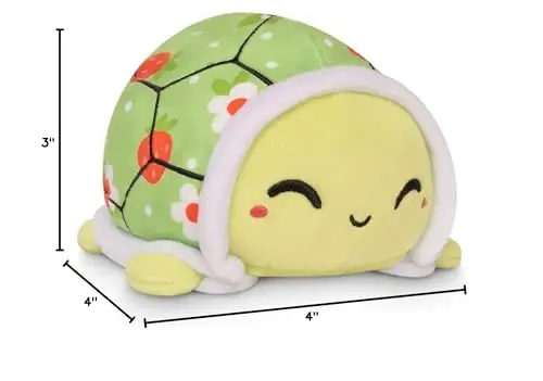 TeeTurtle - The Original Reversible Turtle Plushie - Strawberries + Flowers - Cute Sensory Fidget Stuffed Animals That Show Your Mood - 6
