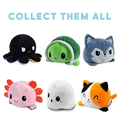 TeeTurtle - The Original Reversible Turtle Plushie - Kawaii + Worried Green - Cute Sensory Fidget Stuffed Animals That Show Your Mood - 5