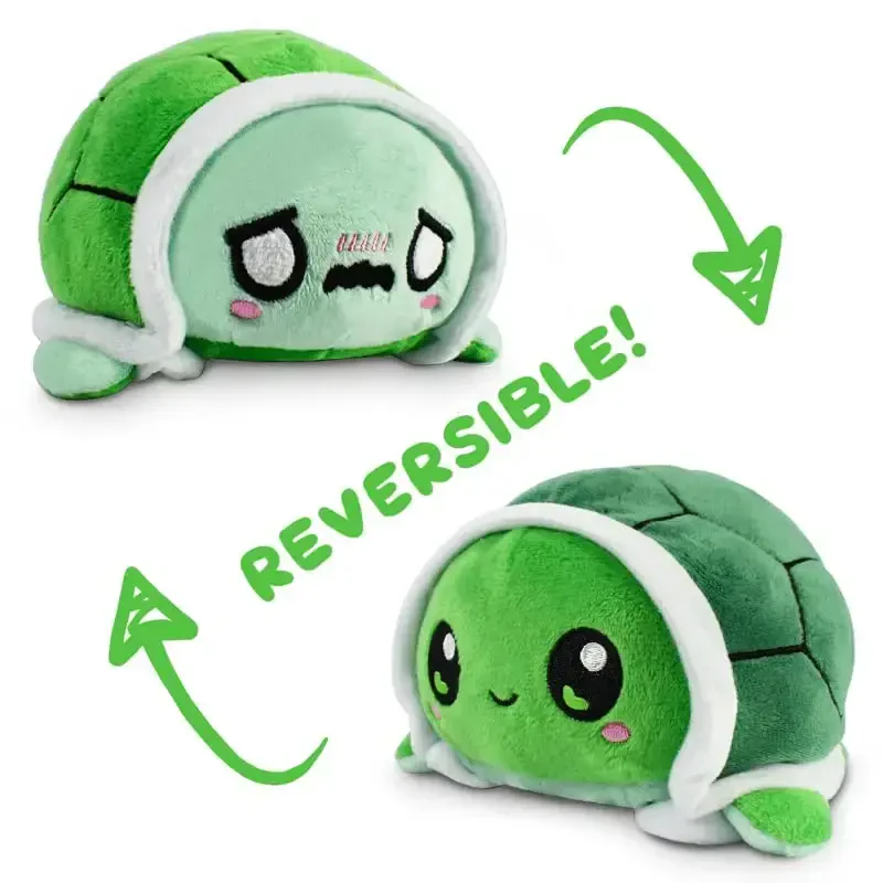 TeeTurtle - The Original Reversible Turtle Plushie - Kawaii + Worried Green - Cute Sensory Fidget Stuffed Animals That Show Your Mood - 3