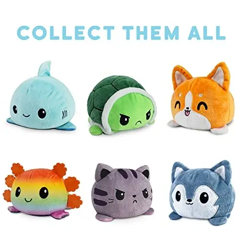 TeeTurtle - The Original Reversible Turtle Plushie - Kawaii + Worried Green - Cute Sensory Fidget Stuffed Animals That Show Your Mood - 4
