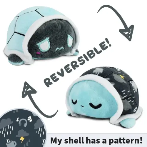 TeeTurtle - The Original Reversible Turtle Plushie - Rainy Day - Cute Sensory Fidget Stuffed Animals That Show Your Mood 3.5 inch, 100% Polyester Fiber - 3