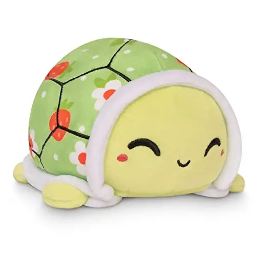 TeeTurtle - The Original Reversible Turtle Plushie - Strawberries + Flowers - Cute Sensory Fidget Stuffed Animals That Show Your Mood 