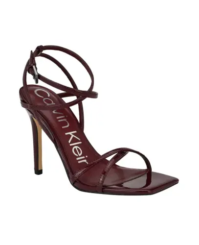 Tegin Strappy High Stiletto Dress Sandals-Burgundy Patent 