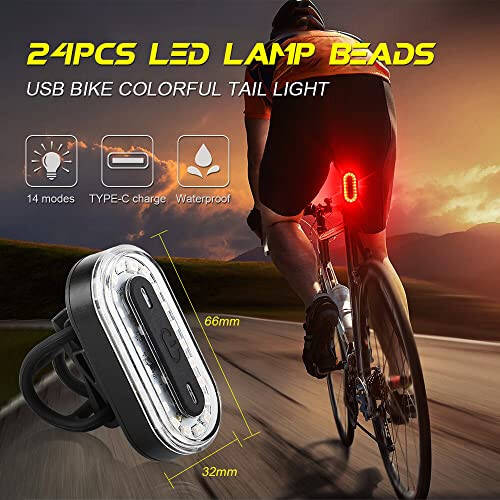 Teguangmei Bike Tail Light, Super Bright Cyclist Safety LED Warning Bike Flashlight, 7 Colors 14 Modes RGB Skateboard Light, Bicycle Rear Light Rechargeable & Waterproof, for Scooter Light Accessories - 2