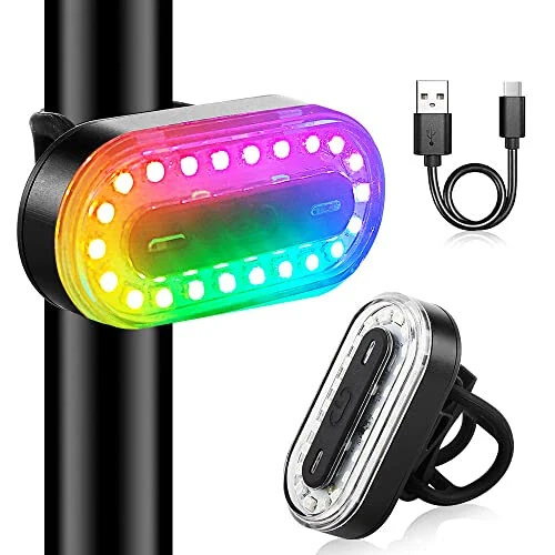 Teguangmei Bike Tail Light, Super Bright Cyclist Safety LED Warning Bike Flashlight, 7 Colors 14 Modes RGB Skateboard Light, Bicycle Rear Light Rechargeable & Waterproof, for Scooter Light Accessories - Teguangmei