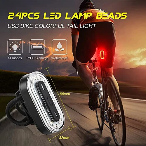 Teguangmei Bike Tail Light, Super Bright Cyclist Safety LED Warning Bike Flashlight, 7 Colors 14 Modes RGB Skateboard Light, Bicycle Rear Light Rechargeable & Waterproof, for Scooter Light Accessories - Teguangmei (1)