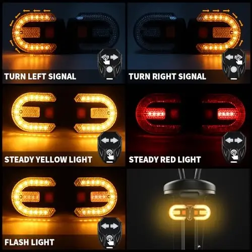 TEGUANGMEI Bike Tail Light with Turn Signal, Split Bicycle Rear Lights, USB Rechargeable Turn Signal Bike Taillights for Cycling, Cyclist Safety Warning Bike Light 5 Mode (Only One Remote Control) - TEGUANGMEI (1)