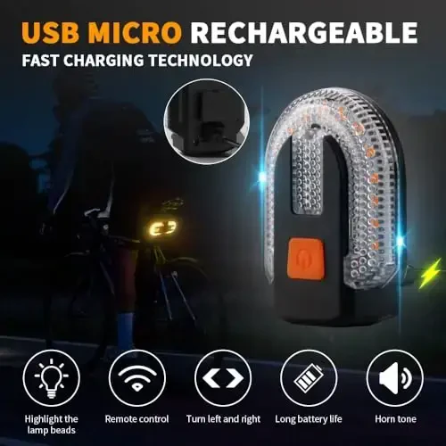 TEGUANGMEI Bike Tail Light with Turn Signal, Split Bicycle Rear Lights, USB Rechargeable Turn Signal Bike Taillights for Cycling, Cyclist Safety Warning Bike Light 5 Mode (Only One Remote Control) - 5