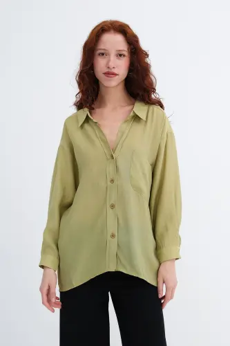 Oversize Basic Gömlek G4612-Z2-YAĞ YEŞİLİ 