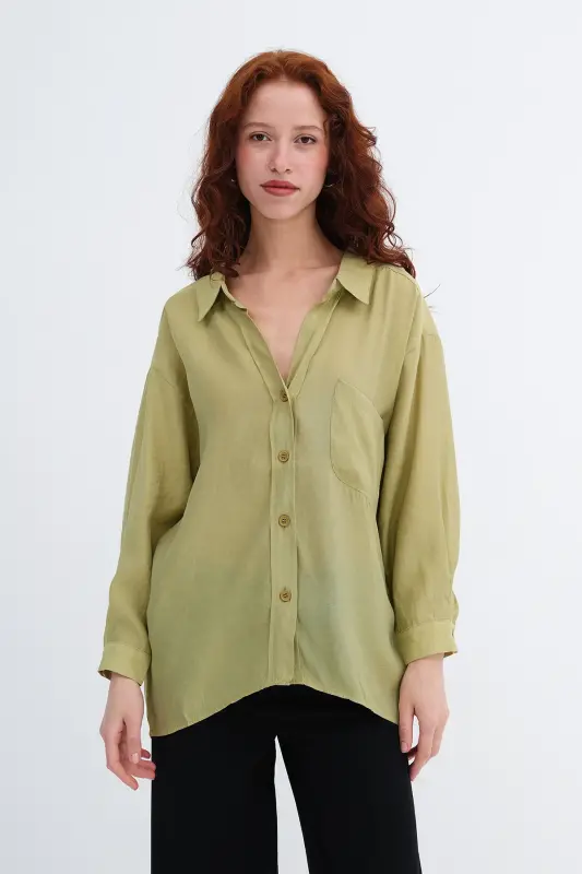 Oversize Basic Gömlek G4612-Z2-YAĞ YEŞİLİ - 1