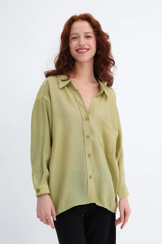 Oversize Basic Gömlek G4612-Z2-YAĞ YEŞİLİ - 5