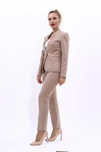 Tek Düğmeli Klasik Ceket & Dar Paça Pantolon-Taş-Taş - 2