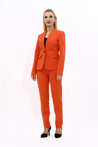 Tek Düğmeli Klasik Ceket & Dar Paça Pantolon-Turuncu-Turuncu - 1