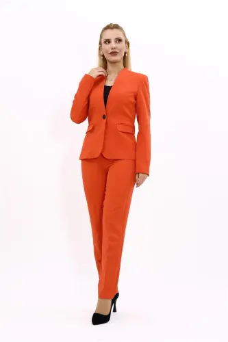 Tek Düğmeli Klasik Ceket & Dar Paça Pantolon-Turuncu-Turuncu - ÖNDER ÖZSOY (1)