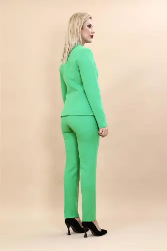 Tek Düğmeli Klasik Ceket & Dar Paça Pantolon-Yeşil - A.Yeşil - 4