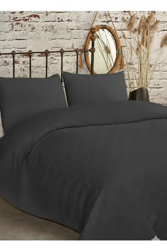 Tek Kişilik Antrasit Dama Desenli Pike. Damalı Otel Pikesi 160x230 Antrasit - Antrasit - 1