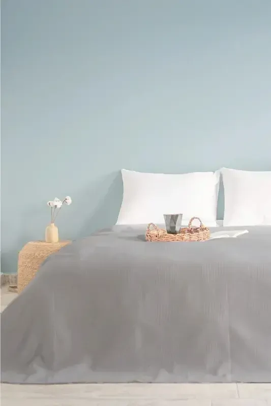 Tek Kişilik Gri Dama Desenli Pike. Damalı Otel Pikesi 160x230-Gri - 1