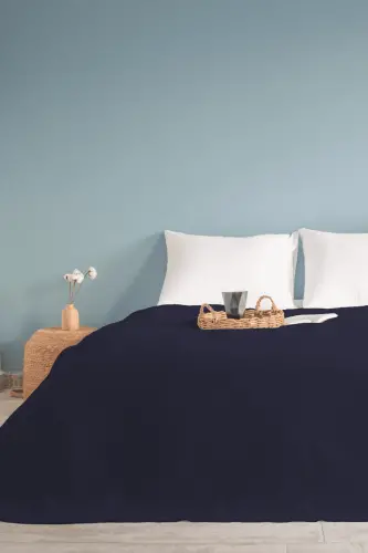 Tek Kişilik Lacivert Dama Desenli Pike. Damalı Otel Pikesi 160x230-Lacivert 