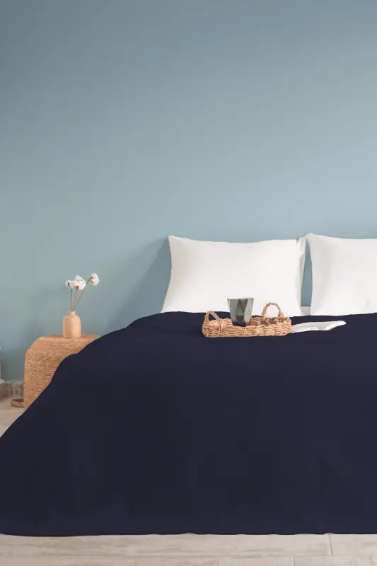 Tek Kişilik Lacivert Dama Desenli Pike. Damalı Otel Pikesi 160x230-Lacivert - INTER Z