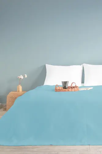 Tek Kişilik Mavi Dama Desenli Pike. Damalı Otel Pikesi 160x230-Mavi - 1