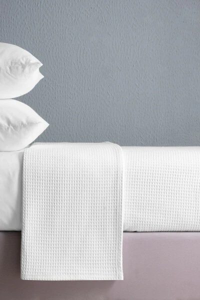 Tek Kişilik Waffle Desenli Otel Pikesi Polycotton 160x230, Lüks Dokuma Pike-Beyaz - CEMETEKS FİRUZE