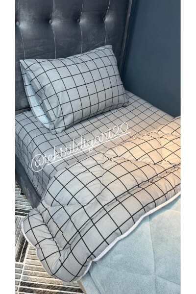 Tek Kişilik Welsoft Puffy Uyku Seti (Lastikli Çarşaflı) Füme Kare-Füme - 3