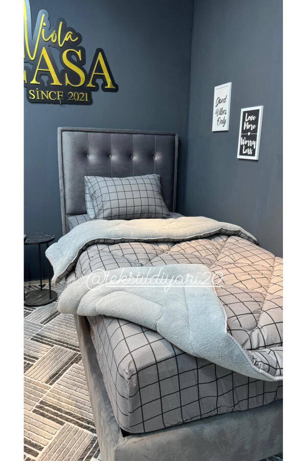 Tek Kişilik Welsoft Puffy Uyku Seti (Lastikli Çarşaflı) Füme Kare-Füme - 5