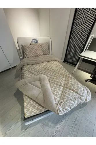 Tek Kişilik Welsoft Pufidik Uyku Seti (Lastikli Çarşaflı) Bej Zincir-Bej - 6