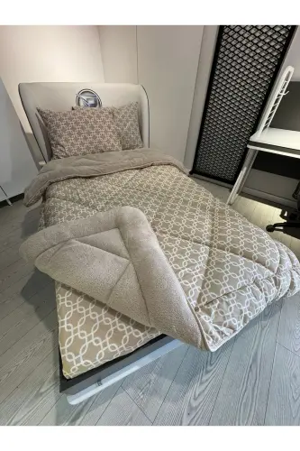Tek Kişilik Welsoft Pufidik Uyku Seti (Lastikli Çarşaflı) Bej Zincir-Bej - 8