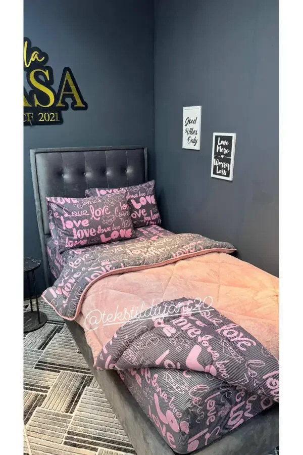 Tek Kişilik Welsoft Pufidik Uyku Seti (Lastikli Çarşaflı) Pudra Love-Pudra - 2