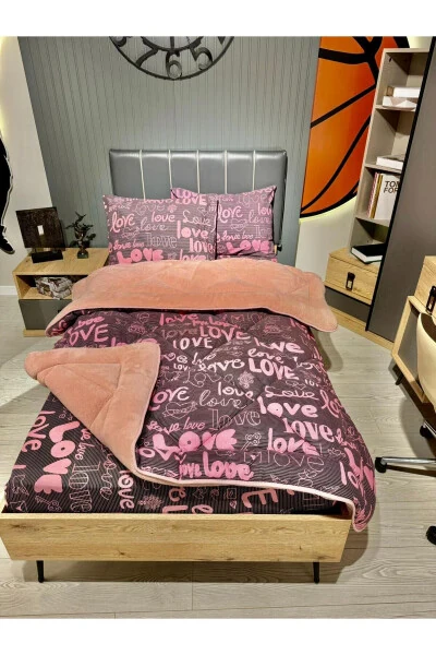 Tek Kişilik Welsoft Pufidik Uyku Seti (Lastikli Çarşaflı) Pudra Love-Pudra - 3