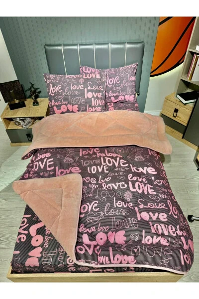 Tek Kişilik Welsoft Pufidik Uyku Seti (Lastikli Çarşaflı) Pudra Love-Pudra - 4