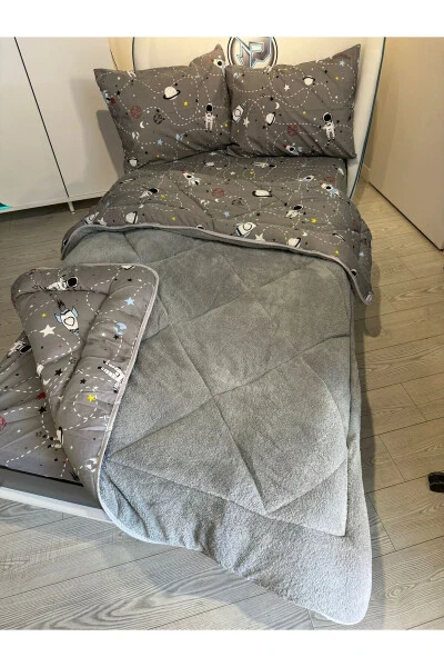 Tek Kişilik Welsoft Pufidik Uyku Seti (Lastikli Çarşaflı) Uzay Füme - VIOLACASA