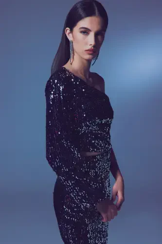 Tek Kollu Crop Bluz - Gümüş-GÜMÜŞ - 3