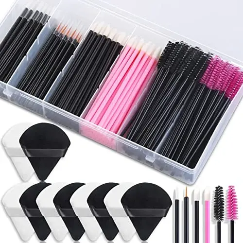 Disposable Makeup Accessories with Makeup Applicators Triangle Makeup Puffs, Mascara wands, Disposable Lip Applicators, liner Brushes Makeup Tools for Makeup Artist Supplies 