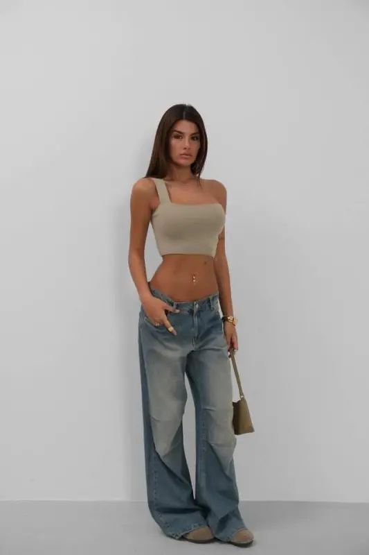 Tek Omuz Crop Bluz - 2